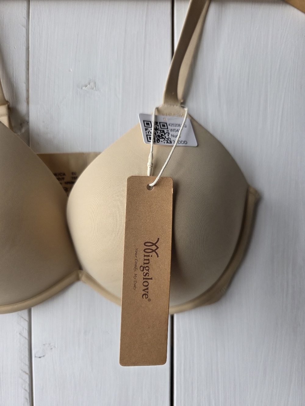 Wingslove Deep V Padded Push Up Bra with Underwire Nude NWT Size 34DDD - Picture 3 of 11